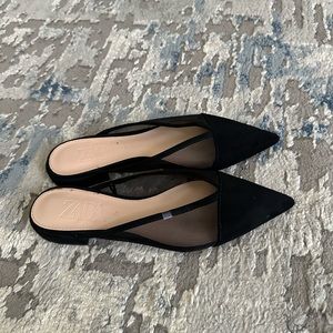 Zara Black Pointed Mesh Slip-On Mules